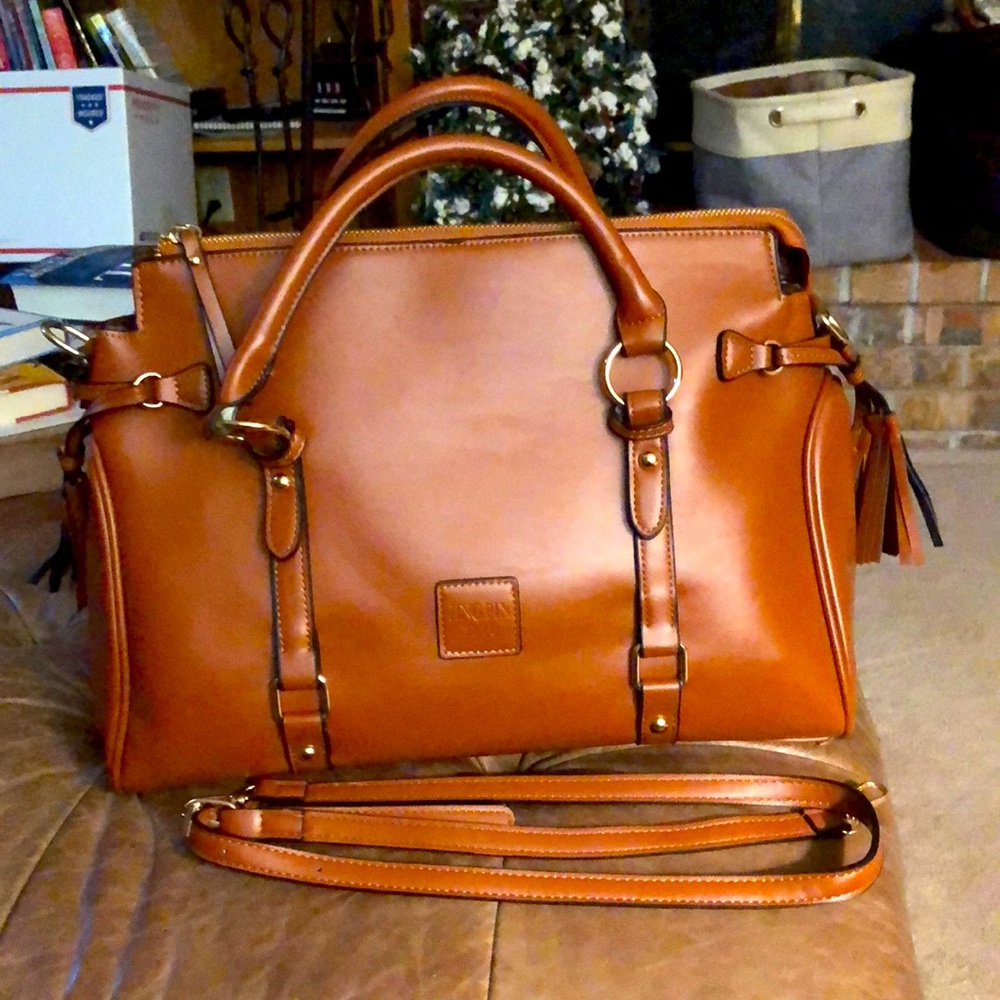 Brown Tote of Faux Leather with extra strap